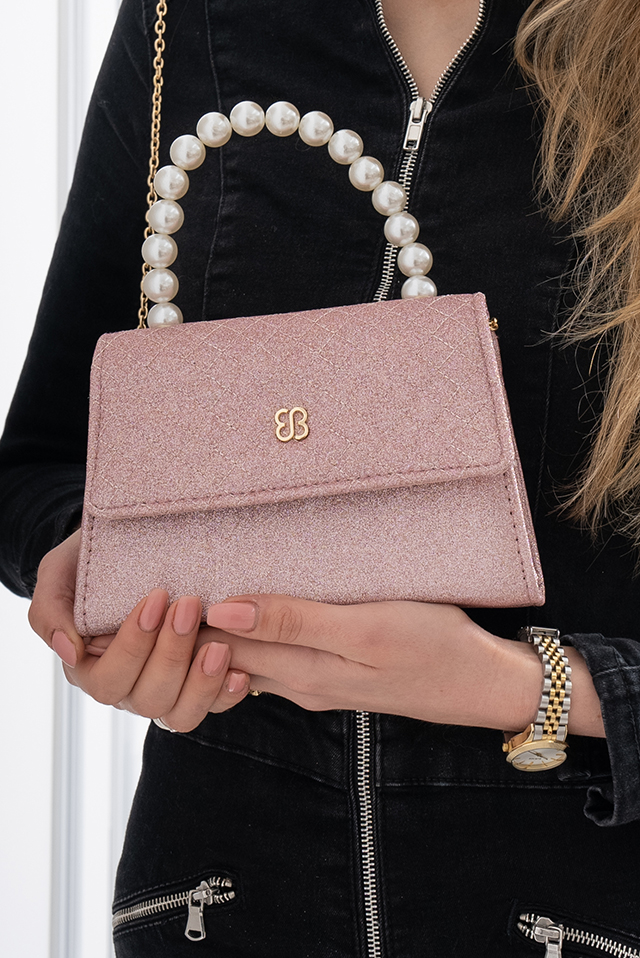 Pearl Top Handle Clutch Bag L.Pink, BESSIE LONDON