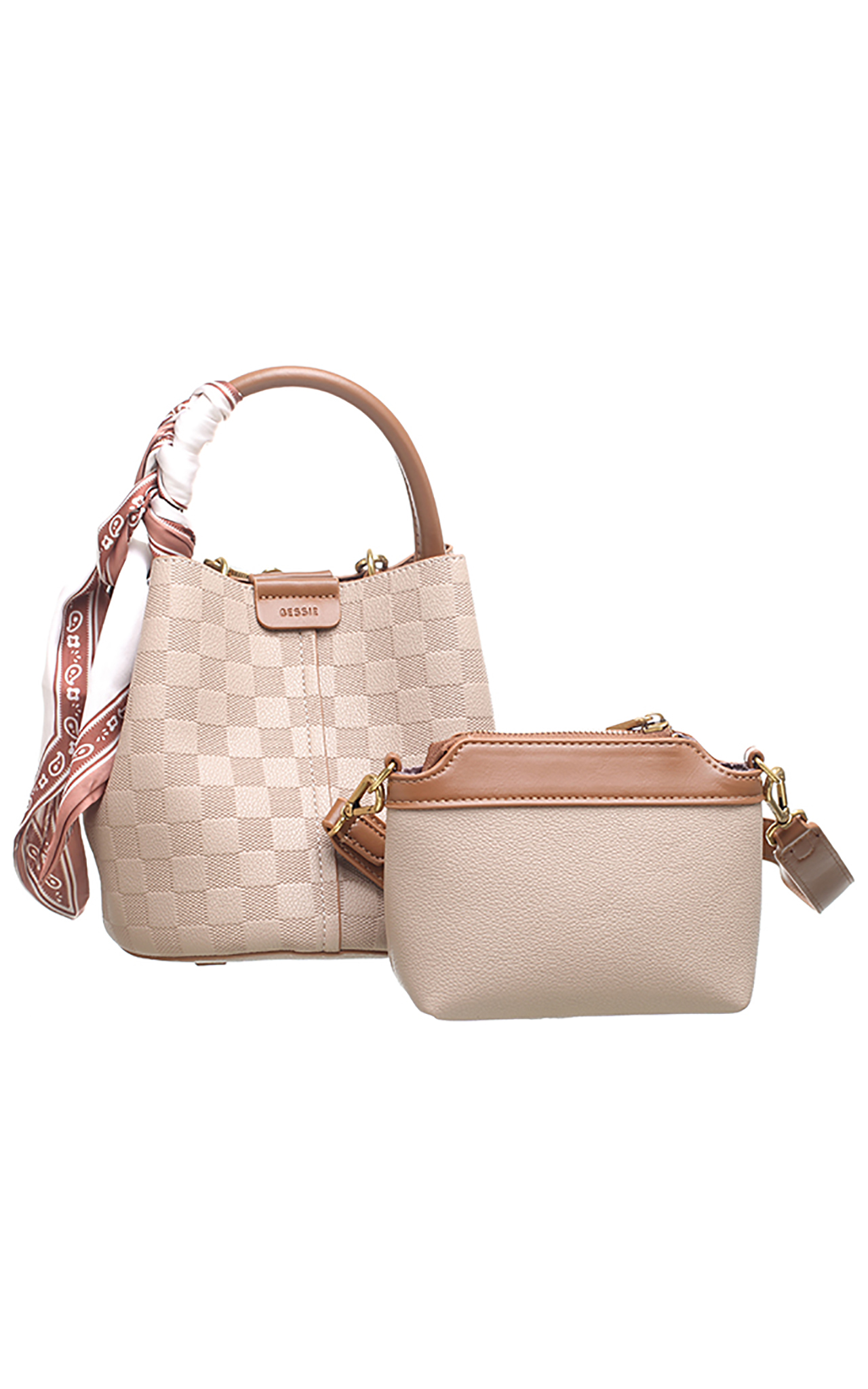 Bessie London Chess white checkerboard textured bucket handbag two-in- –  Bessie London India