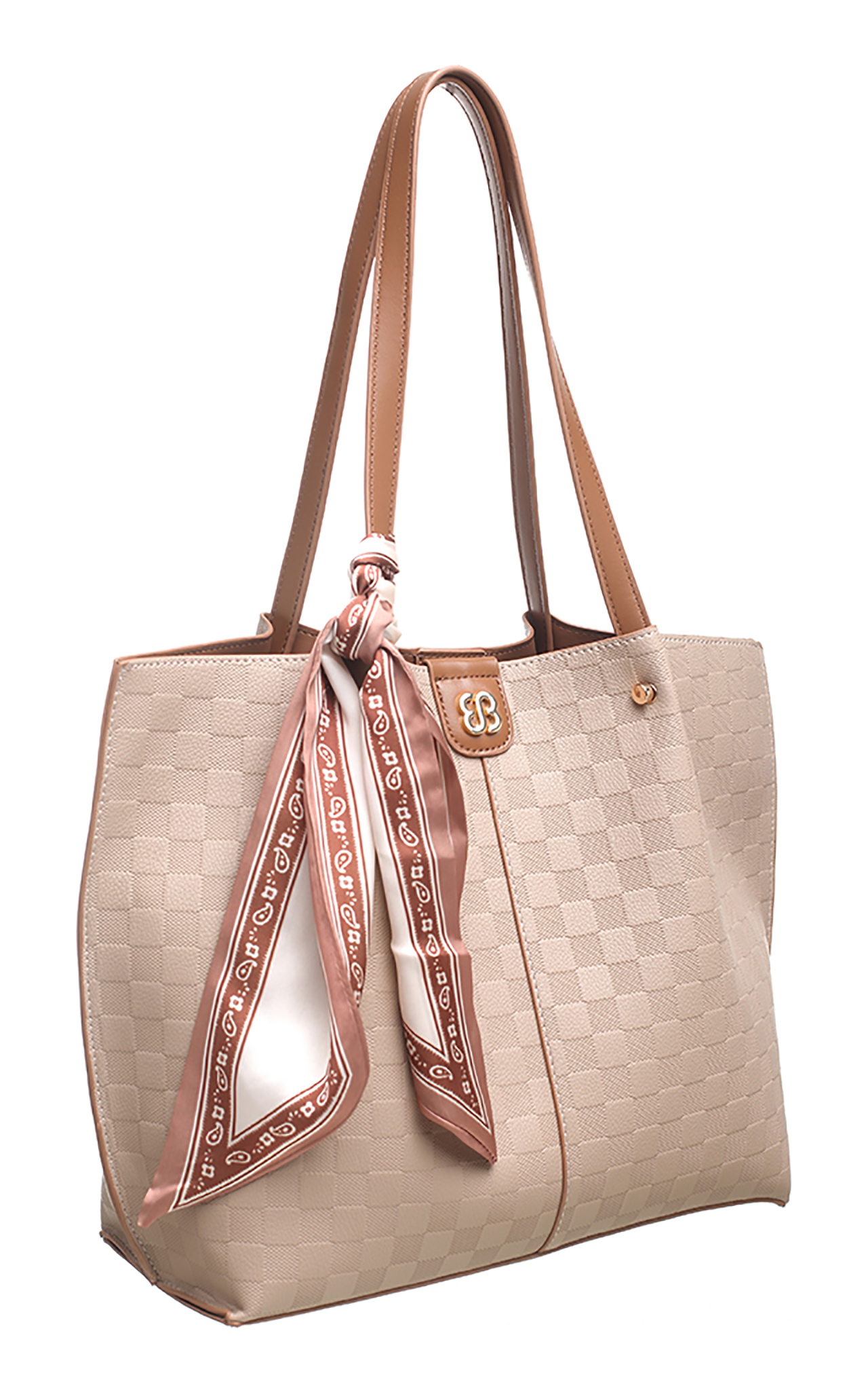 Bessie London Large Tote Bag With Internal Pouch in Cream