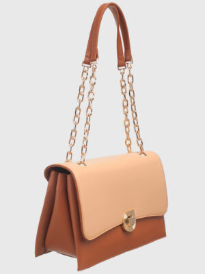 TWO TONE RING CHAIN FLAP OVER BAG