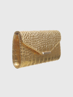 PATENT CROC FLAP OVER CLUTCH BAG
