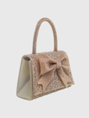 STUDDED TOP HADNLE BOW EVENING CLUTCH
