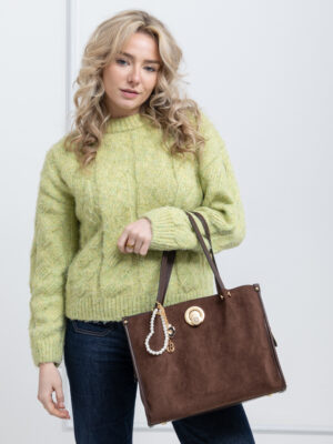 SUEDE SHOULDER BAG WITH PEARL CHARM