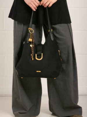 SUEDE SHOULDER BAG WITH CHARM