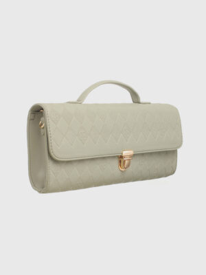 DIAMOND-PATTERN TOP-HANDLE CLUTCH BAG