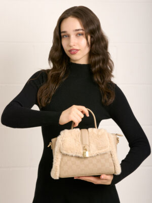FURRY CHECKERBOARD CROSSBODY BAG
