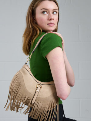 SUEDE FRINGED BUCKLE HOBO