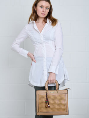 WOVEN TEXTURAL PANEL TOTE