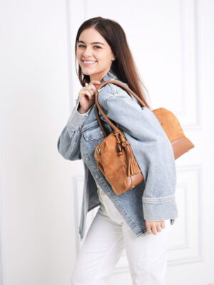 STRUCTURED SUEDE BARREL BAG