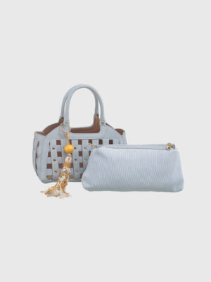 STUDDED BASKET WEAVE TOTE