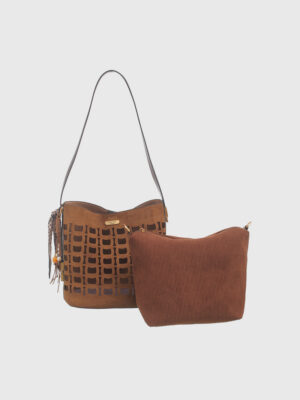 GEOMETRIC SUEDETTE SHOULDER BAG