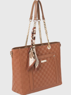 CHECKER BOARD SHOULDER BAG WITH SCARF