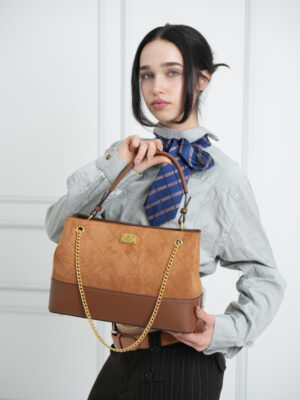 SUEDE QUILTED TOP HANDLE CHAIN BAG