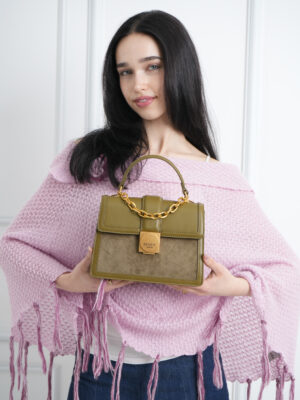 SUEDE FLAP OVER TOP HANDEL BAG