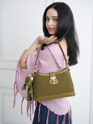 FROG CHARM TEXTURAL SHOULDER BAG