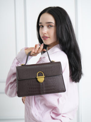 CROC FLAP OVER TOP HANDLE BAG WITH SCARF