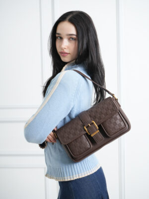 CHECKBOARD BUCKLE SHOULDER BAG