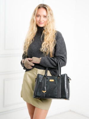 STRUCTURED CROC SHOULDER TOTE